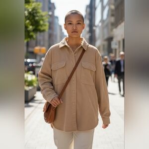 Three Dots Womens Tan Corduroy Chic Lined Button-Up Cord Jacket EUC Large